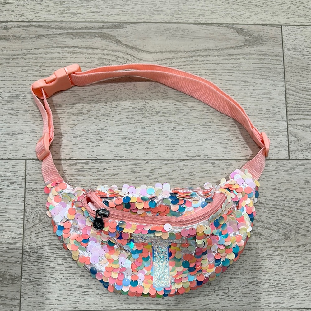 Coral Sequin Letter T Belt Bag